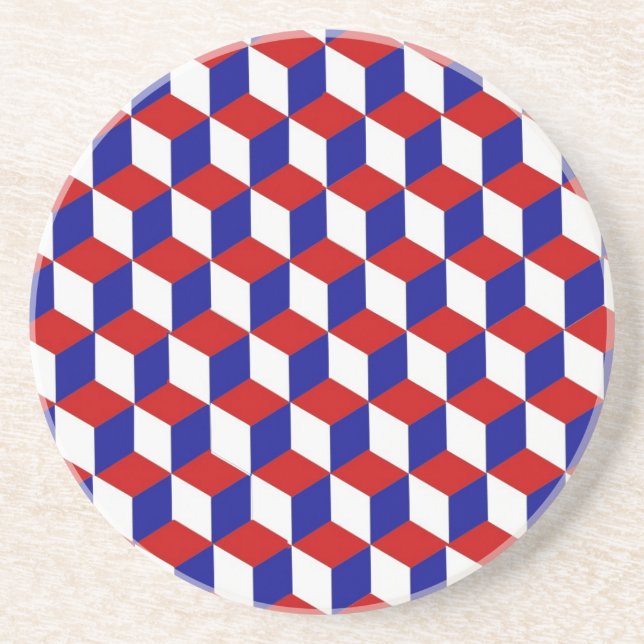Coaster - Block illusion in red, white, and blue (Front)