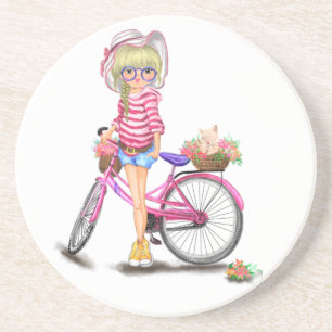Coaster Blonde Girl with Pink Bike