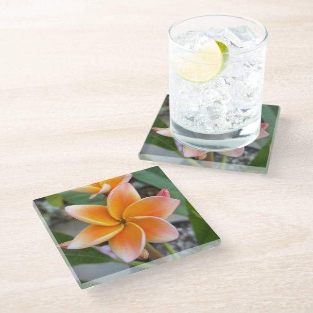 Coaster, Glass - Plumeria Glass Coaster (Angled)