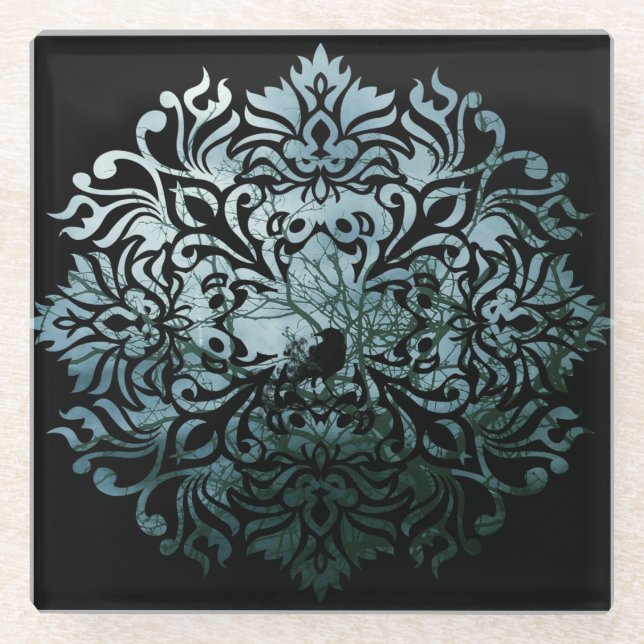 Coaster Glass - Sitting Raven (Front)