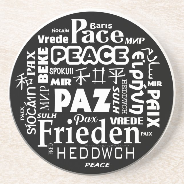 Coaster Multi language peace mandala design (Front)