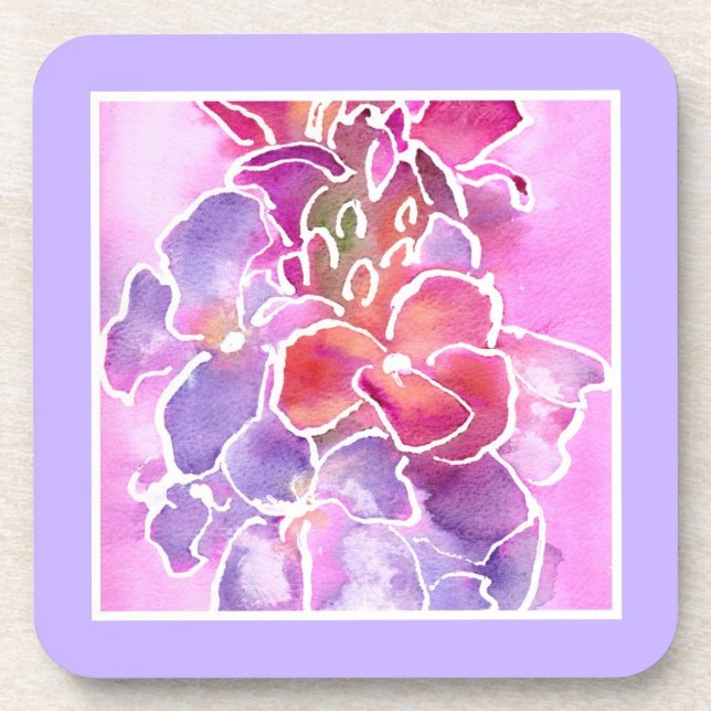 Coaster, Pink, Mauve, Blue Wallflowers Coaster (Front)