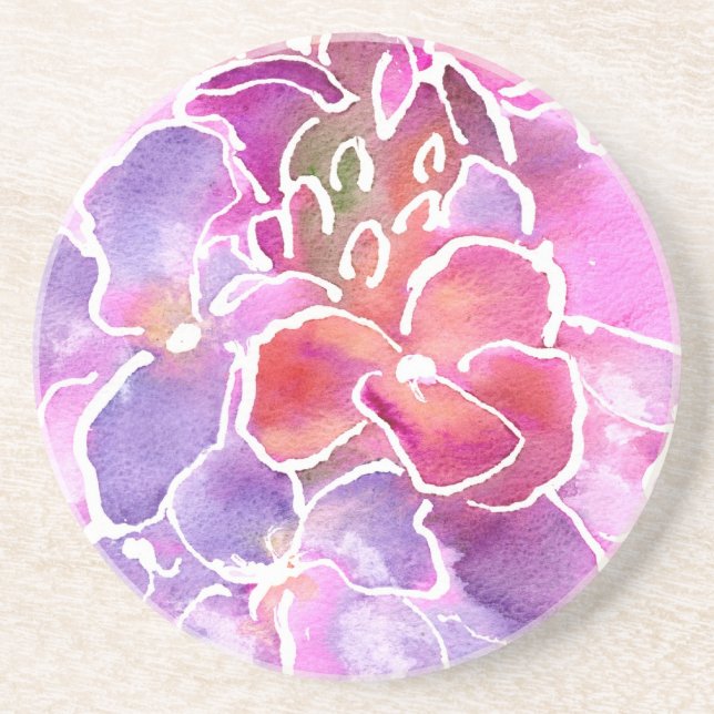 Coaster, Pink, Mauve, Blue Wallflowers Coaster (Front)