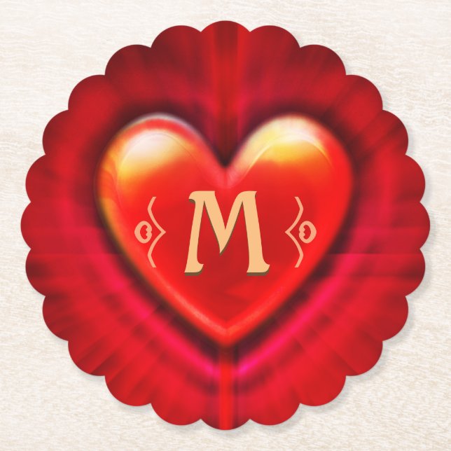 Coaster Red pulse heart custom monogram initial (Front)