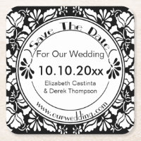 Coaster Save The Date - Elegant Black and White
