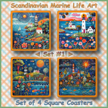 COASTER SET (4) - Scandinavian Marine Life Art #1