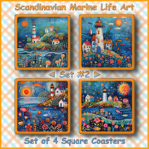 COASTER SET (4) - Scandinavian Marine Life Art #2