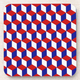 Coaster set - Block illusion in red, white, blue