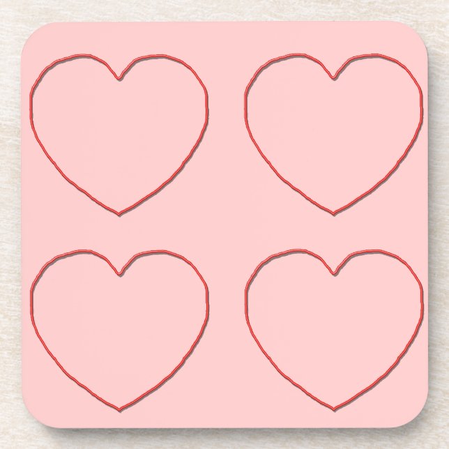 Coaster Set - Wire Framed Hearts on Pink (Front)