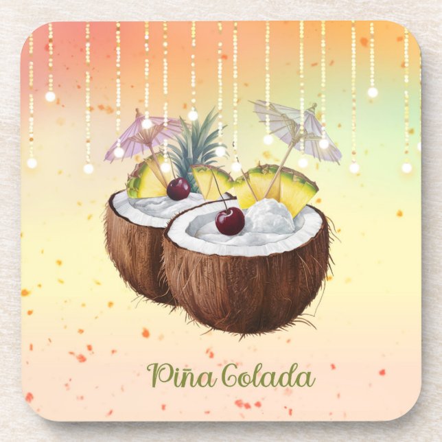 Coaster Set with a Coconut Pina Colada Design (Front)