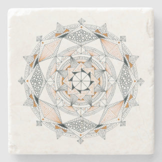 COASTER Stone Marble w/ Mandala Design Brown