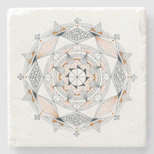 COASTER Stone Marble w/ Mandala Design Brown (Front)