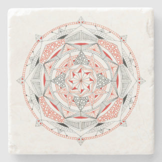 COASTER Stone Marble w/ Mandala Design Red/Black