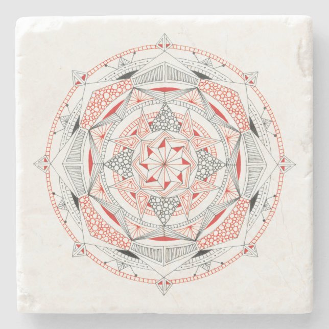 COASTER Stone Marble w/ Mandala Design Red/Black (Front)