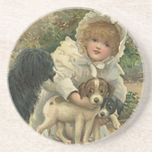 Coaster Victorian Girl Finding Saving Stray Dogs