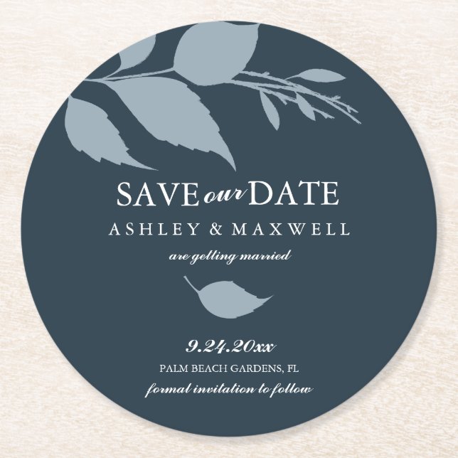 Coaster Wedding Save The Date Blue (Front)