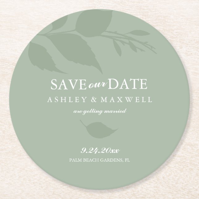 Coaster Wedding Save The Date Green (Front)