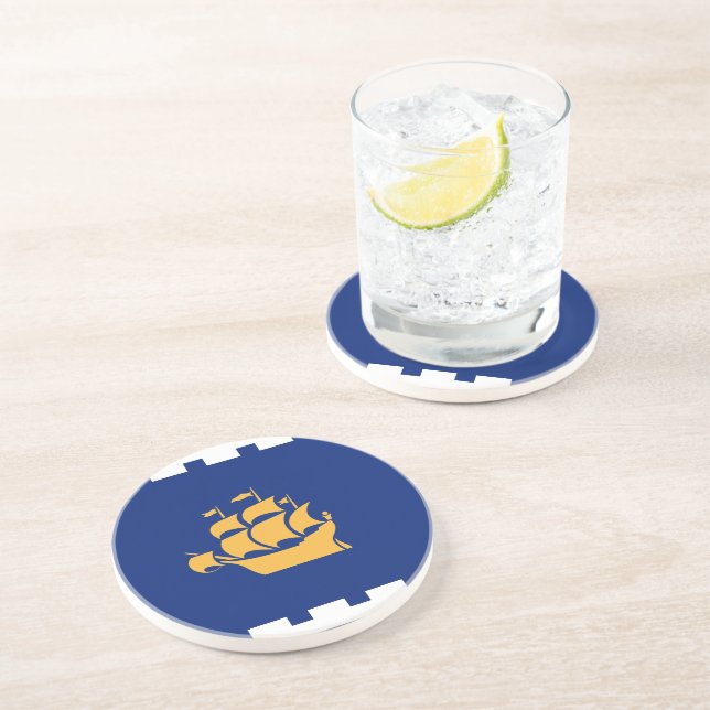 Coaster with Flag of Quebec City, Canada (Side)