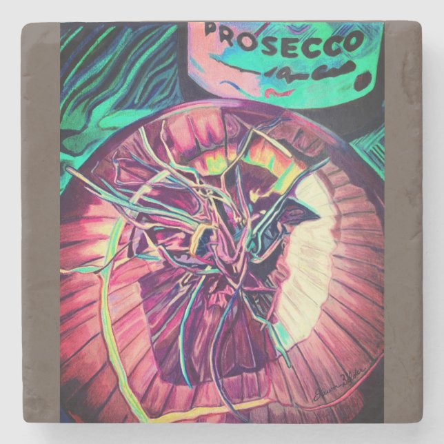 Coaster With Prosecco and Onion custom art (Front)
