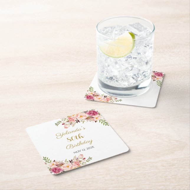 Coasters Adult 80th Birthday Floral Birthday Party (Insitu)