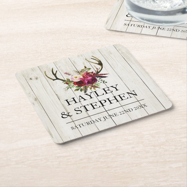 Coasters Antlers Rustic Stag Wedding Party (Angled)