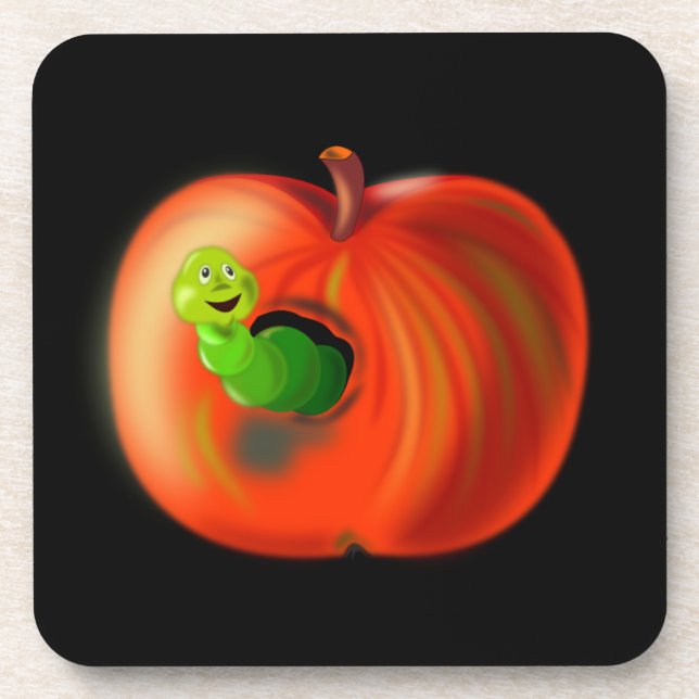Coasters Apple with Worm (Front)