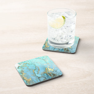 Coasters - Light Blue Marble Effect Gold Veins
