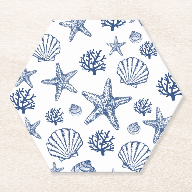 Coasters Navy Blue Seashell Pattern  (Front)