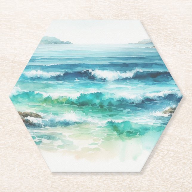 Coasters Ocean Waves Beach Watercolor Painting (Front)