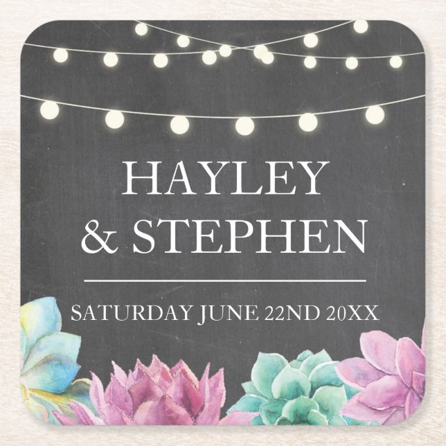 Coasters Pastels Succulents Rustic Wedding Party (Front)
