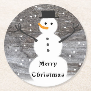 Coasters pulp board rustic merry Christmas snowman