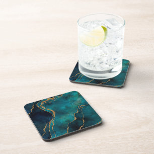 Coasters - Teal and Blue Marble Effect Gold Veins