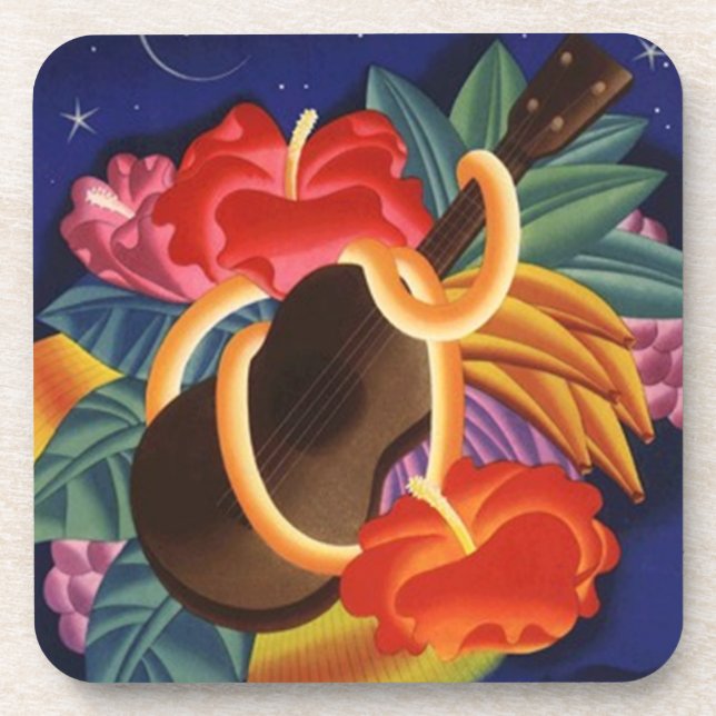 Coasters Tiki Bar Ukulele Hibiscus Tropical Nights (Front)