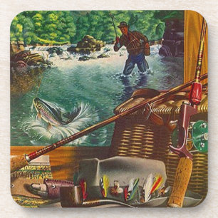 Coasters Vintage Fishing Camp Trout Stream Gear