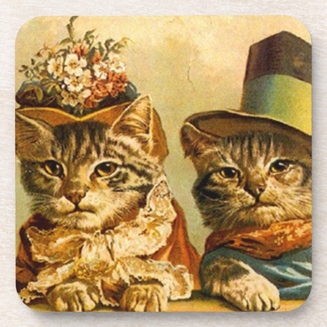 Coasters Vintage Victorian Party Cats Kittens (Front)