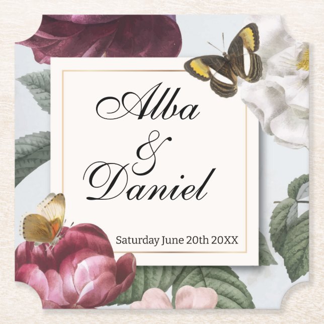Coasters Wedding Bloom Floral Flower Butterfly (Front)