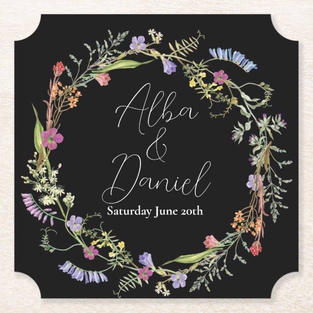 Coasters Wedding Wildflowers Floral Ditsy Dark (Front)
