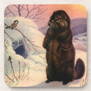 Coasters Winter Wildlife Chickadee bird & Beaver