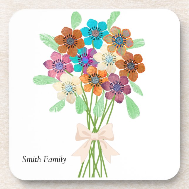 Coasters with Pretty Floral Bouquet (Front)