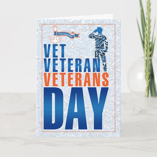 Coastguardsman Veterans Day Blue and Orange Holiday Card (Front)