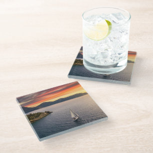 Coastline   Bodrum, Turkey Glass Coaster
