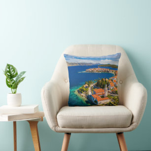 Coastline Korcula Town, Korcula Island, Croatia Cushion