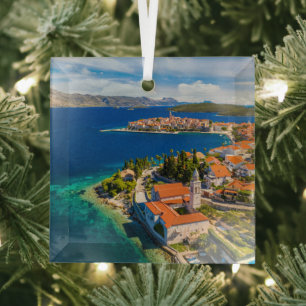 Coastline   Korcula Town, Korcula Island, Croatia Glass Tree Decoration