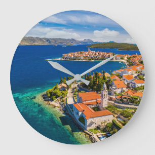 Coastline Korcula Town, Korcula Island, Croatia Large Clock