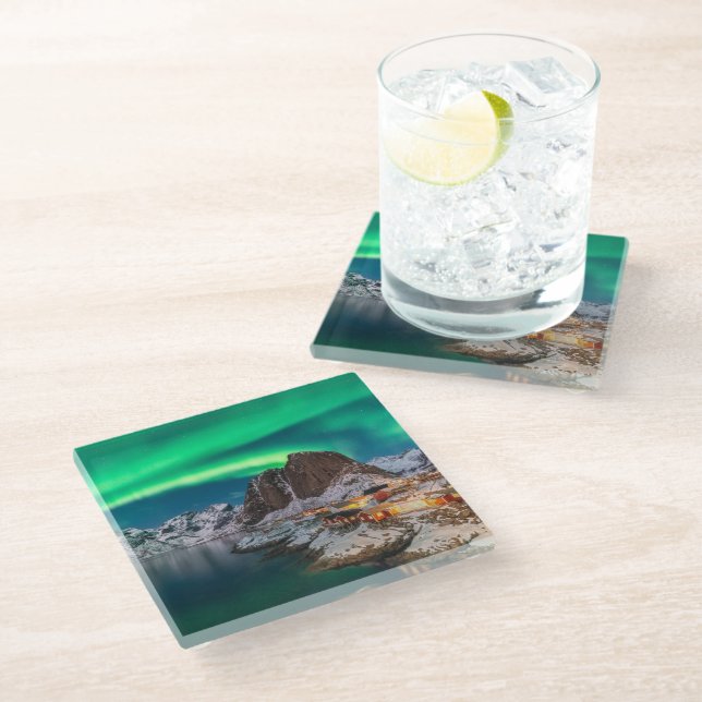 Coastline | Lofoten Islands, Hamnoy, Norway Glass Coaster (Angled)