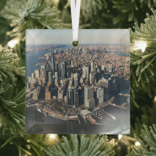 Coastline   Manhattan, New York City Glass Tree Decoration