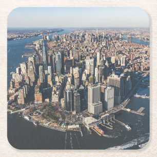 Coastline   Manhattan, New York City Square Paper Coaster
