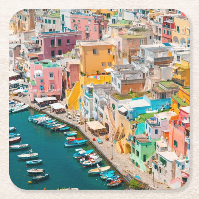 Coastline | Naples Italy Square Paper Coaster (Front)