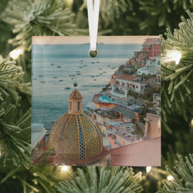 Coastline | Positano, Amalfi Coast, Italy Glass Tree Decoration (Insitu)