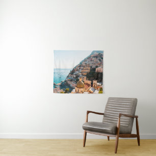 Coastline Positano Italy, Cliffside Village Tapestry